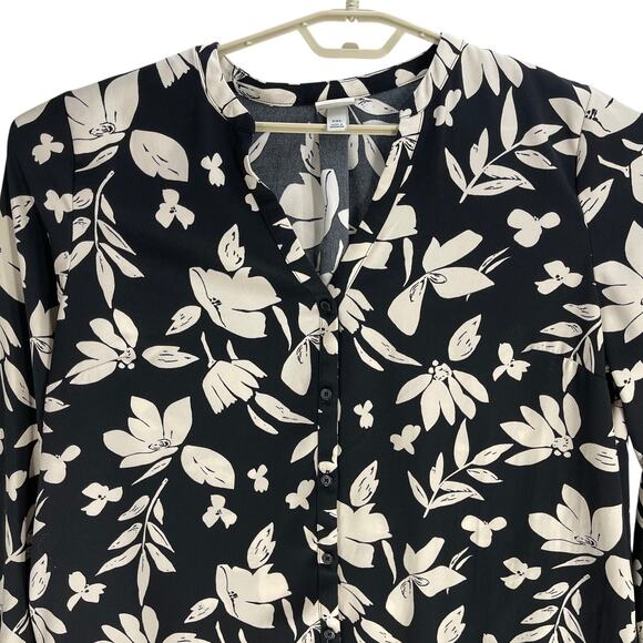 a new day Button Up Shirt Dress XXL Black Beige Floral Long Sleeve Loose Fit - Picture 3 of 8